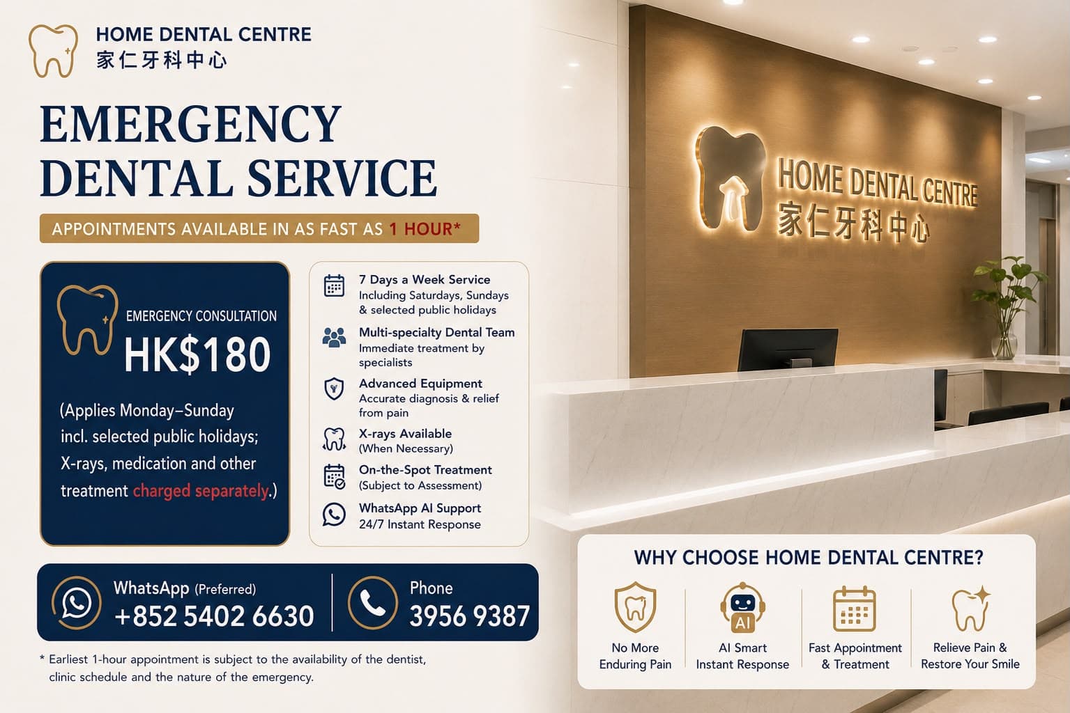Hong Kong emergency dental service — 7 days a week, HK$180 consultation